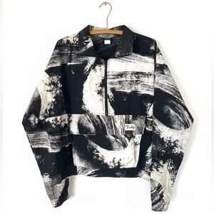 Vintage 80s Tinley Windbreaker Jacket Black and White Paint Splatter Pullover L